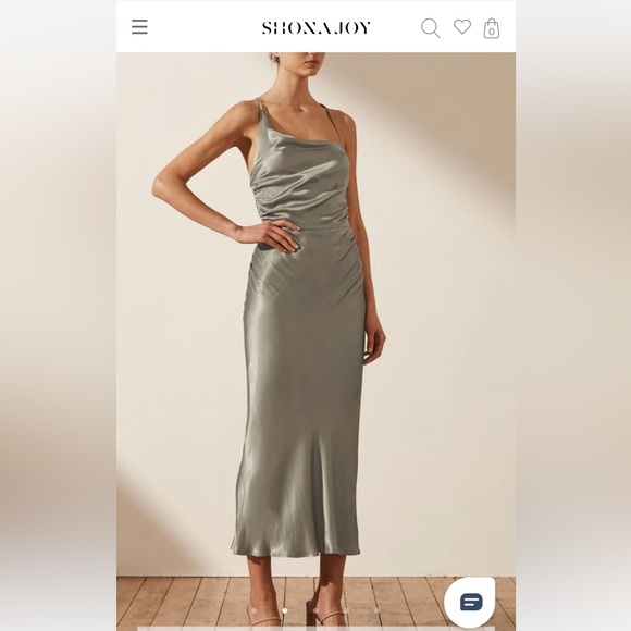 Shona Joy La Lune Asymmetrical Bias Cowl Midi Dress Sage/ Green Silk/ Adjustable - Picture 4 of 16